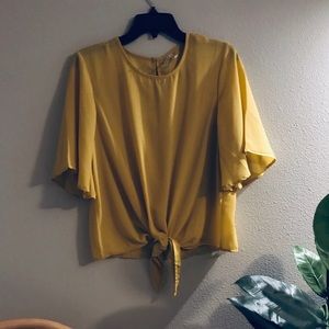 Mustard Front Tie Top